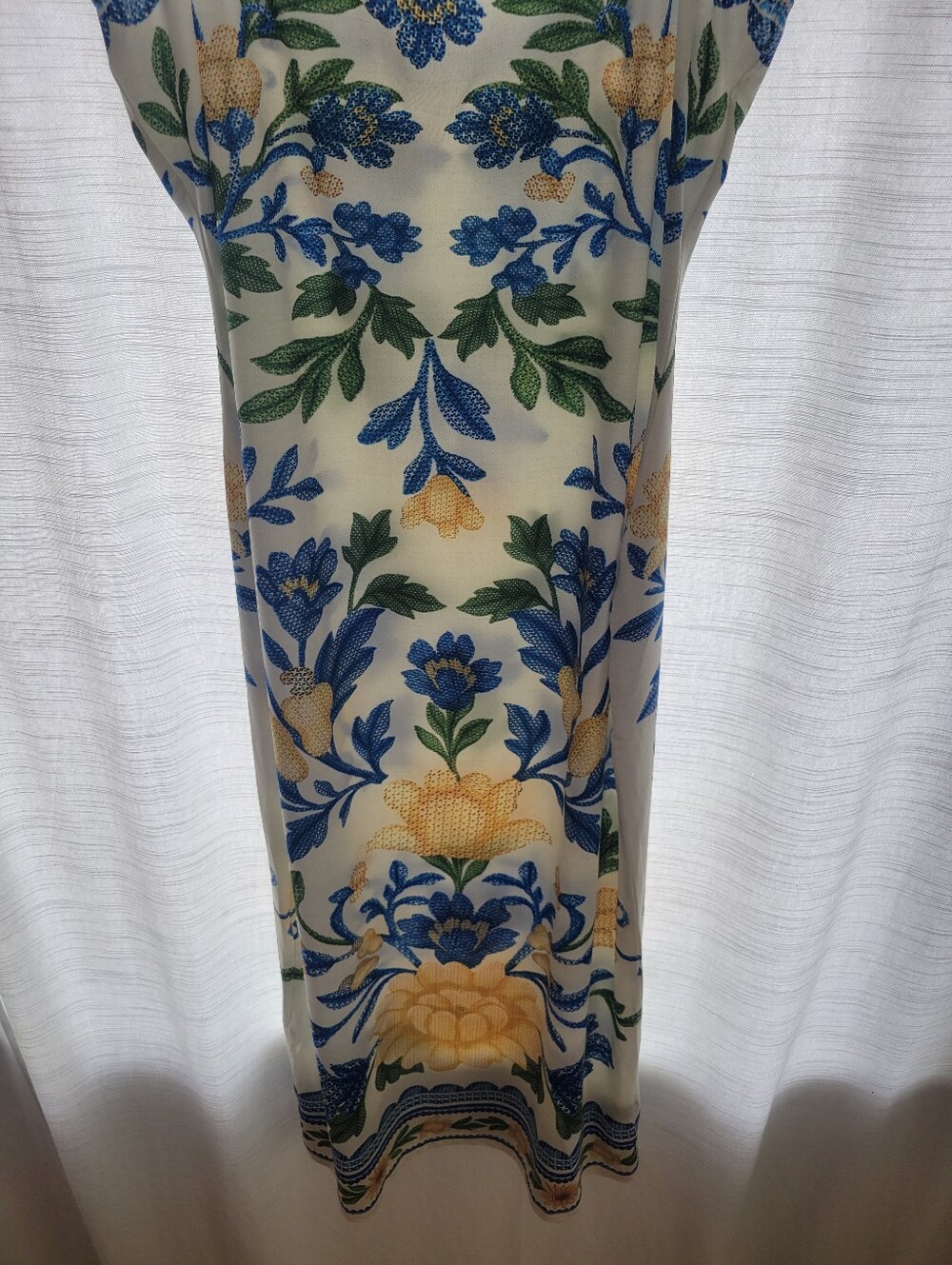 Women's White Blue Yellow Floral Midi Sundress Sleeveless Vacation Resort Dress - Picture 10 of 11